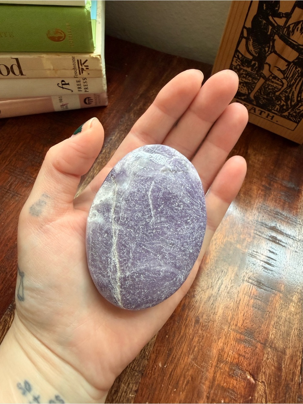 ✨ Large Lepidolite Palm Stone • Natural Lavender Crystal